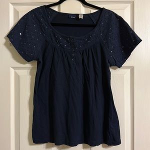 Basic Editions Navy Blue Sequin Embellished Tee Shirt